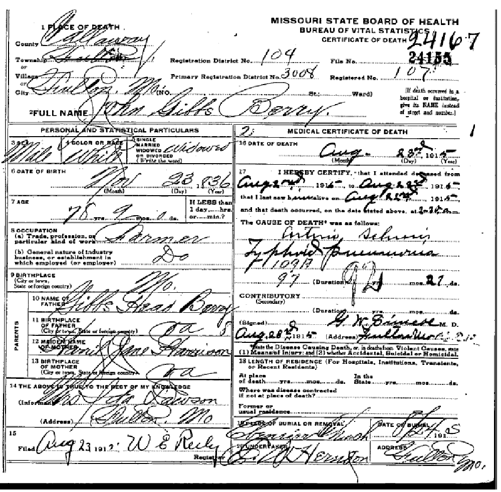 Death certificate of Berry, John Gibbs