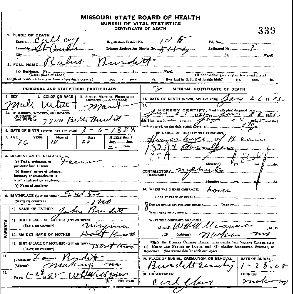 Death Certificate of Burdett, Robert P.