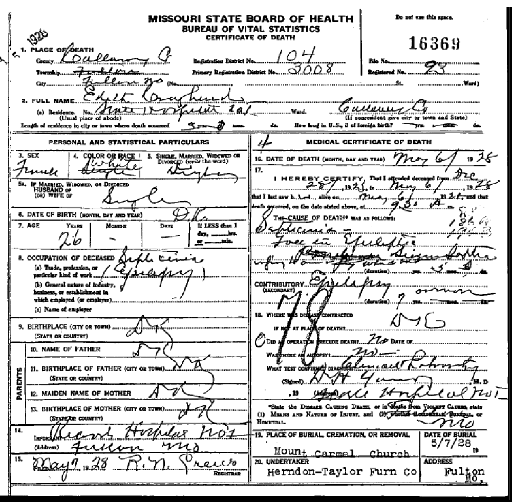 Death certificate of Craghead, Edith E.