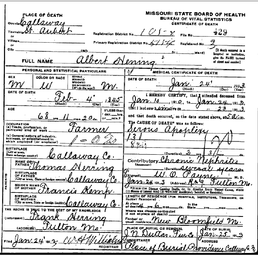 Death certificate of Herring, Thomas Albert