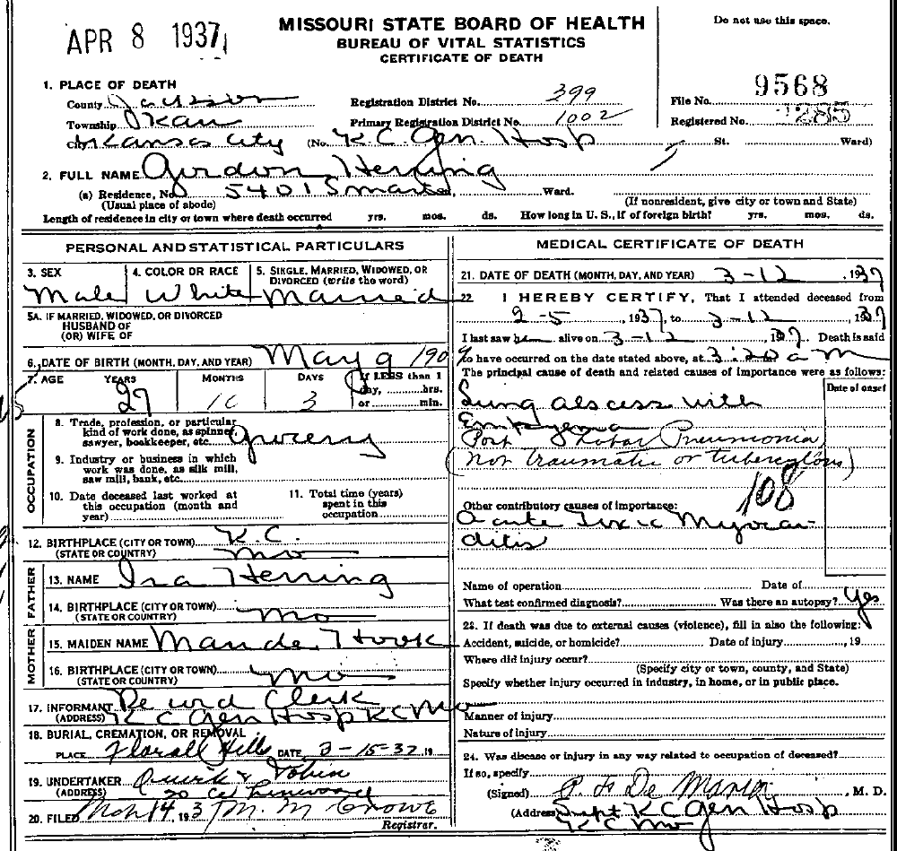 Death Certificate of Herring, Gordon J.