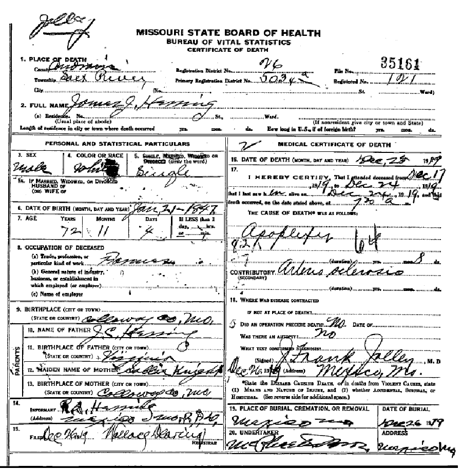 Death certificate of Herring, James J.