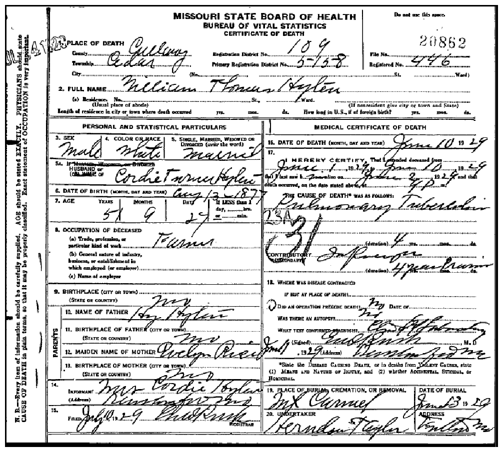 Death certificate of Hyten, William Thomas