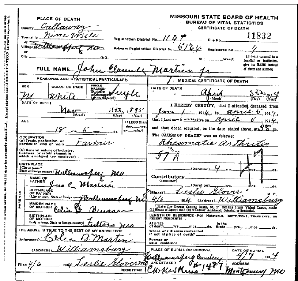 Death certificate of Martin, John Clarence Jr.