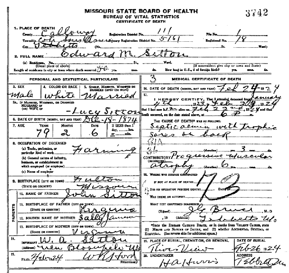 Death certificate of Sitton, Edward M.