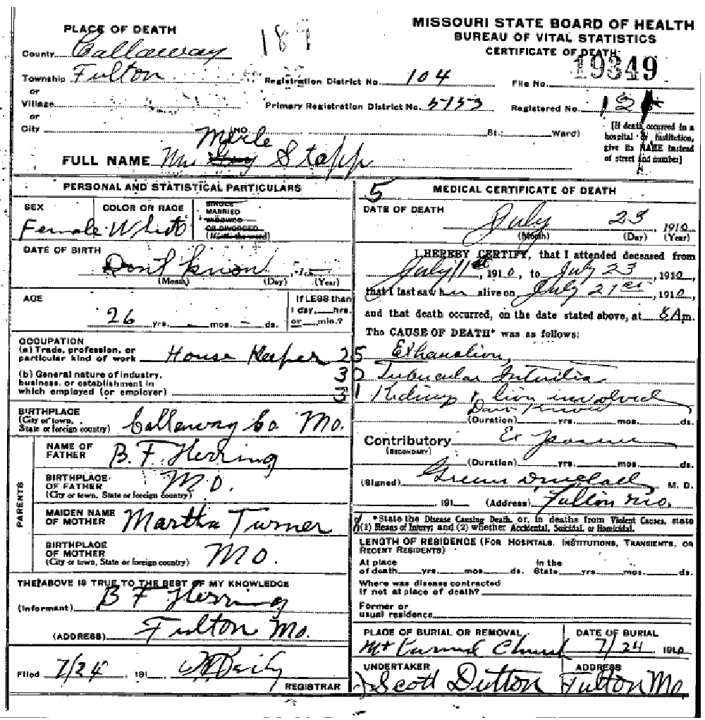 Death certificate of Stapp, Eunice M. Herring