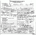 Death certificate of Hampton, infant daughter