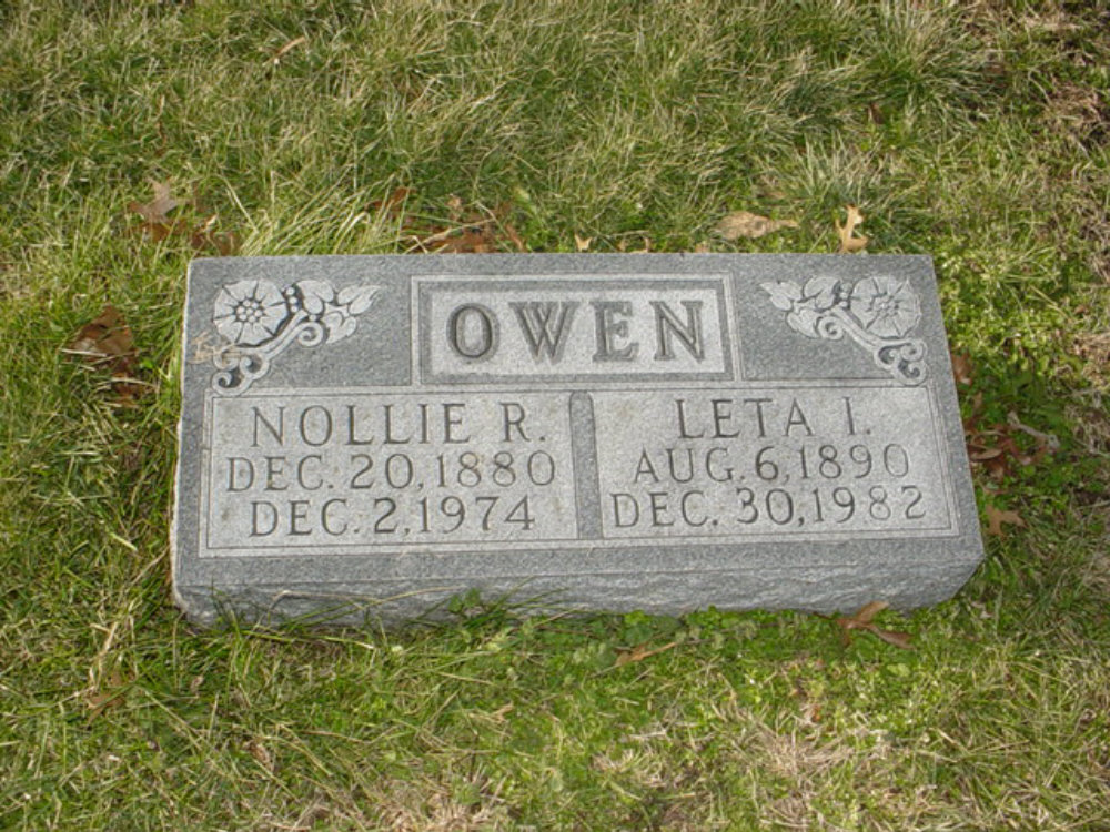  Nollie and Leta I. Owen Headstone Photo, Auxvasse Cemetery, Callaway County genealogy