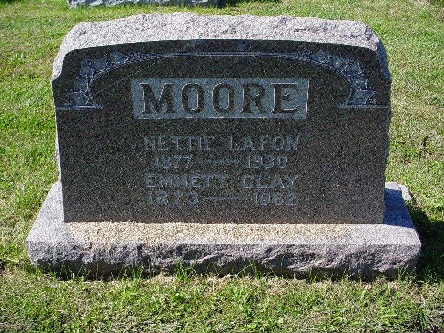  Emmett Clay Moore & Nettie M. LaFon Headstone Photo, Auxvasse Cemetery, Callaway County genealogy