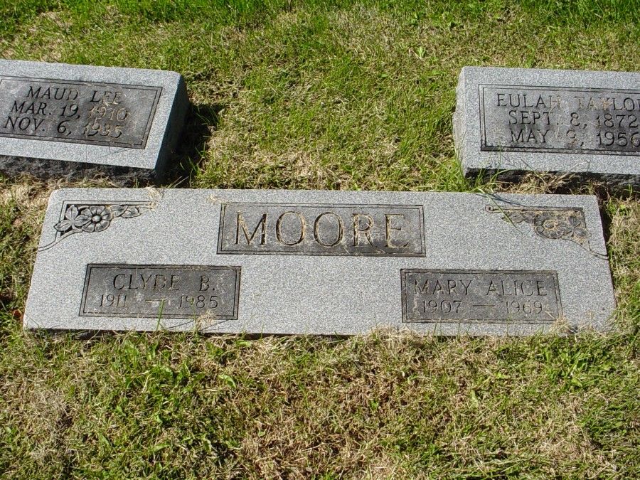  Clyde B. & Mary Alice Moore Headstone Photo, Auxvasse Cemetery, Callaway County genealogy