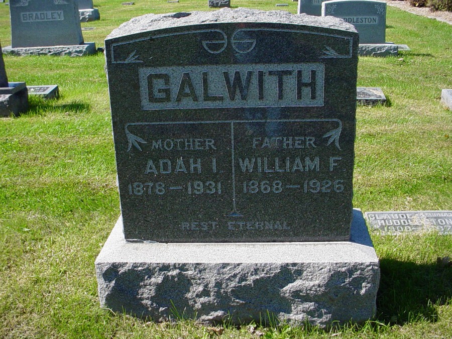  William F. Galwith and Adah I. Miller Headstone Photo, Auxvasse Cemetery, Callaway County genealogy