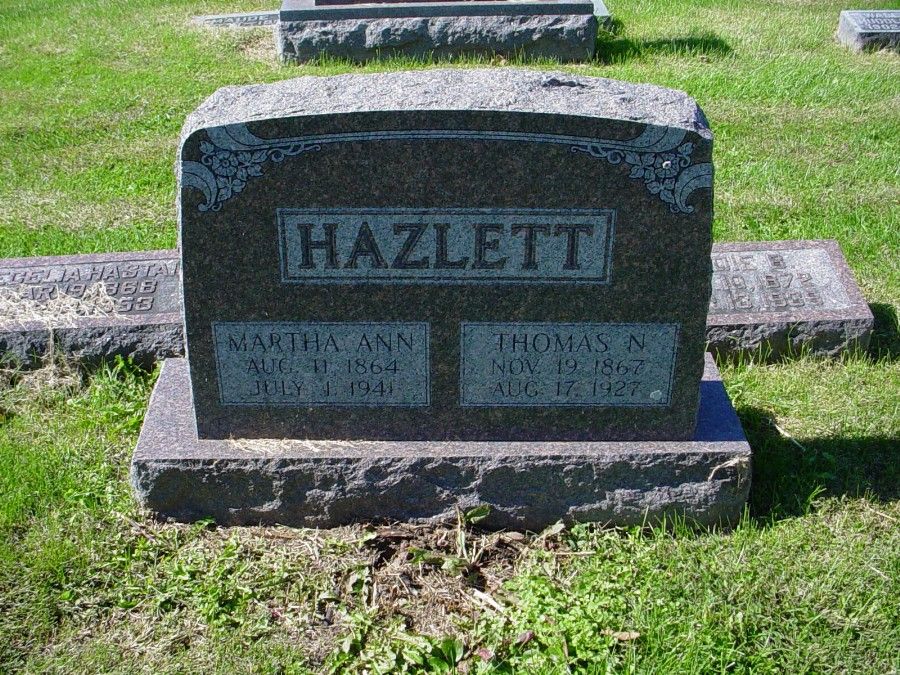  Thomas Hazlett and Martha Kemp Headstone Photo, Auxvasse Cemetery, Callaway County genealogy