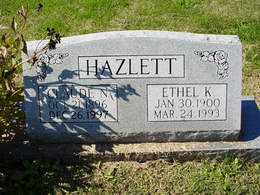  Claude and Ethel Hazlett Headstone Photo, Auxvasse Cemetery, Callaway County genealogy