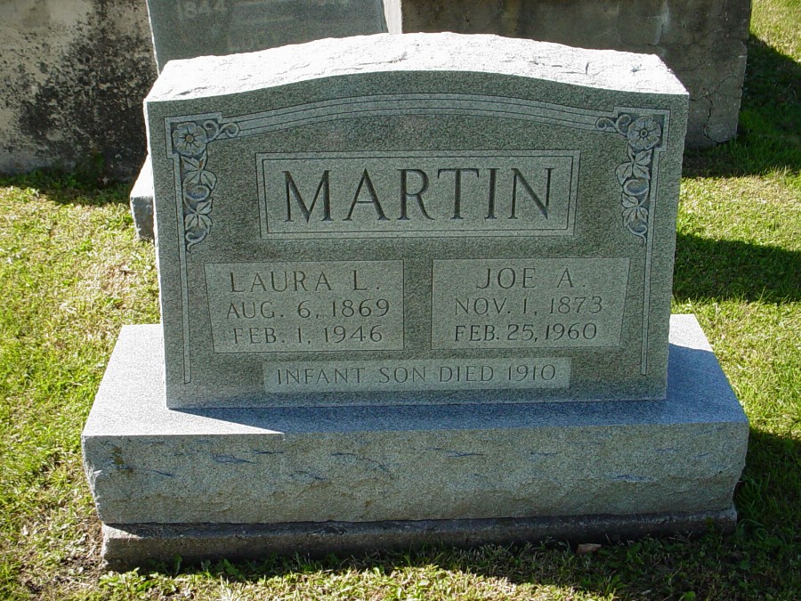  Joseph A. Martin & Laura L. Craighead Headstone Photo, Auxvasse Cemetery, Callaway County genealogy