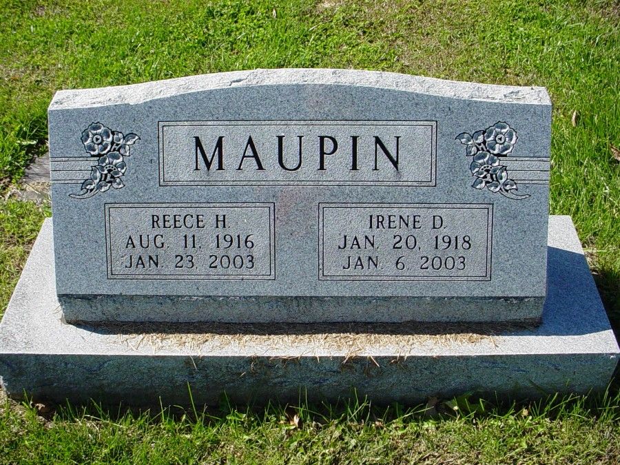  Reece H. Maupin & Irene D. Woodson Headstone Photo, Auxvasse Cemetery, Callaway County genealogy