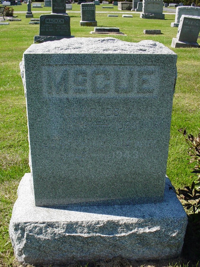  Charles A. McCue & Josephine Kidwell Headstone Photo, Auxvasse Cemetery, Callaway County genealogy