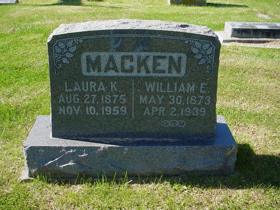  William E. Macken & Laura A. Kemp Headstone Photo, Auxvasse Cemetery, Callaway County genealogy