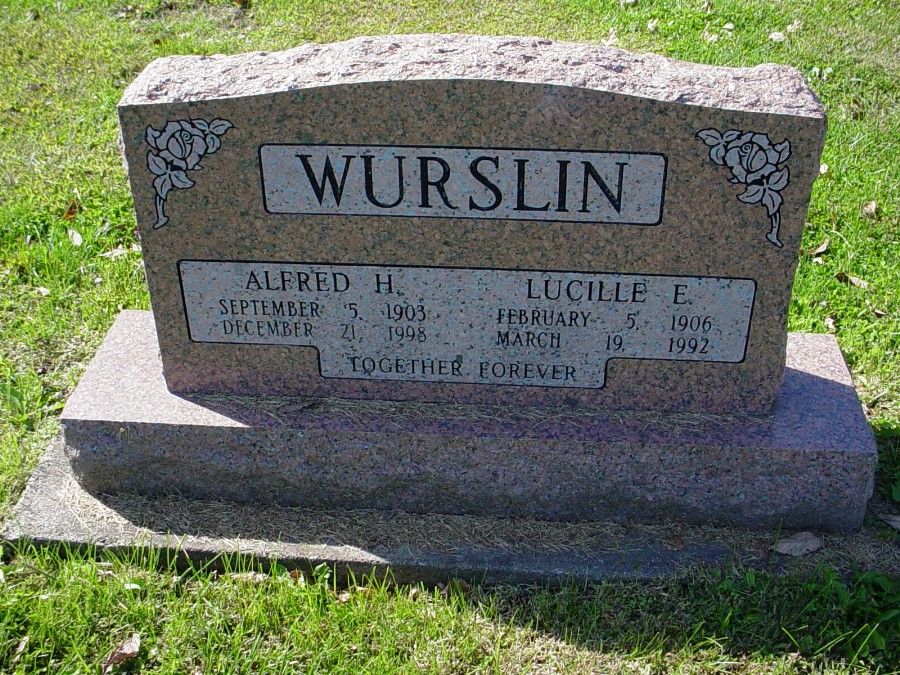 Alfred Wurslin & Lucille Ramspott Headstone Photo, Auxvasse Cemetery, Callaway County genealogy
