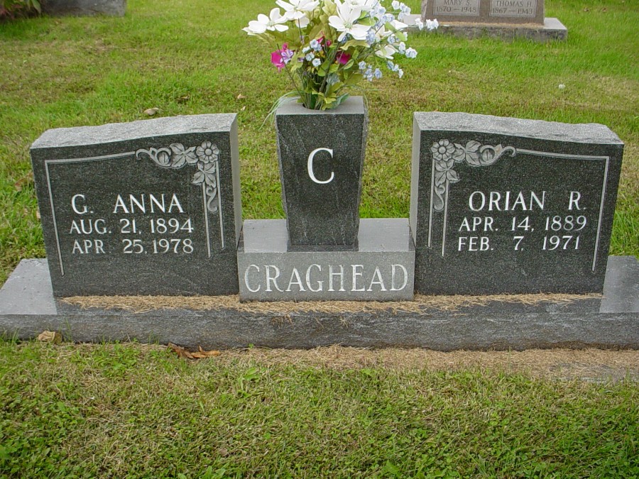  Orian R. Craghead & Georgie A. Halley Headstone Photo, Auxvasse Cemetery, Callaway County genealogy