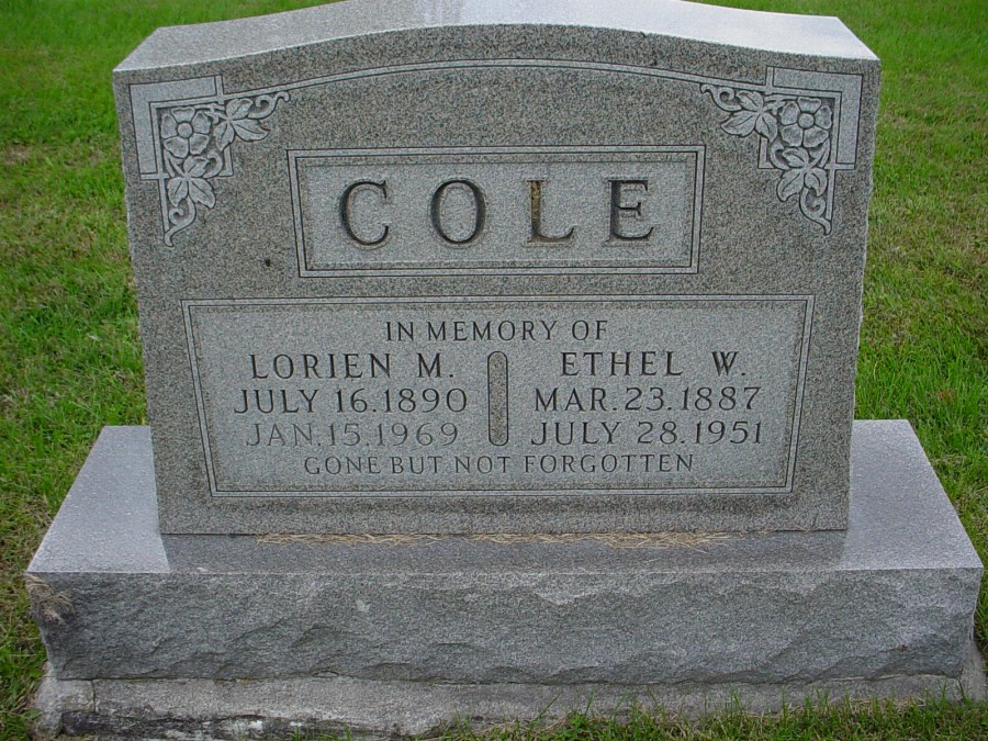  Lorien M. & Ethel W. Cole Headstone Photo, Auxvasse Cemetery, Callaway County genealogy