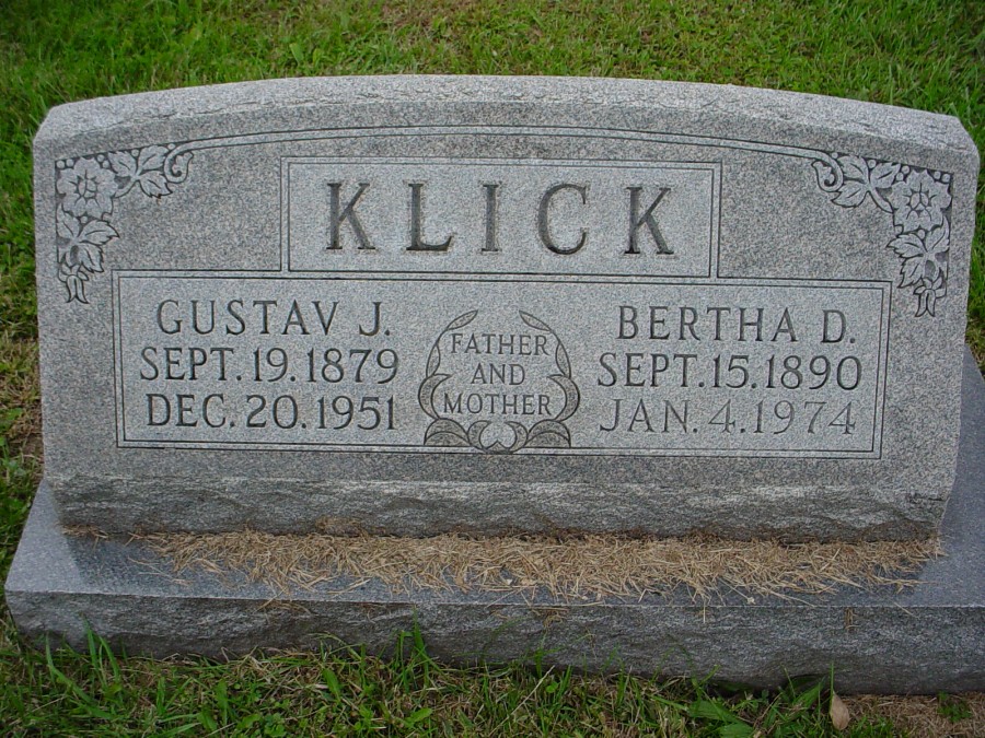  Gustav J. Klick & Bertha Davis Headstone Photo, Auxvasse Cemetery, Callaway County genealogy