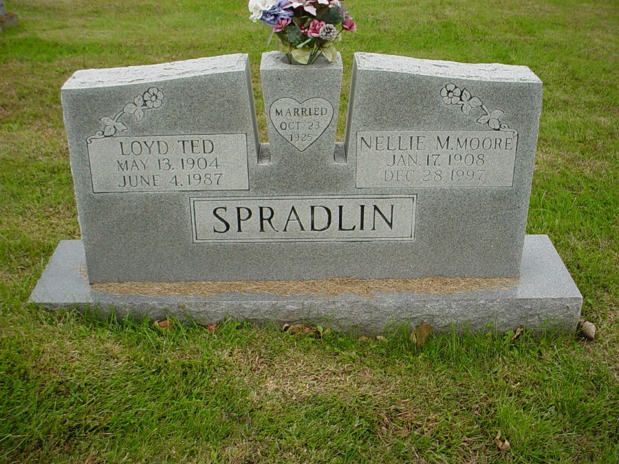  Loyd T. Spradlin & Nellie M. Moore Headstone Photo, Auxvasse Cemetery, Callaway County genealogy