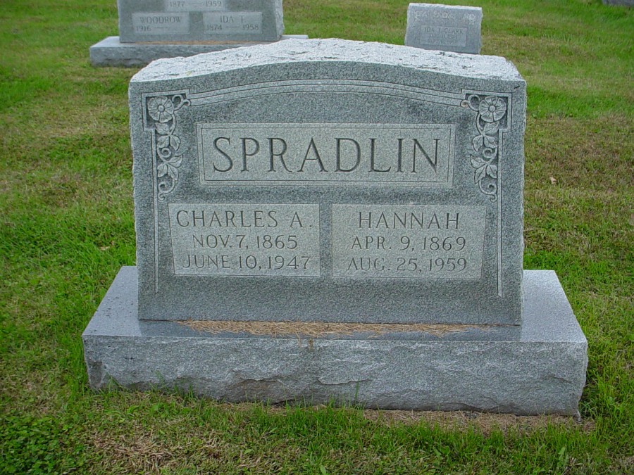  Charles A. Spradlin & Johannah Peterson Headstone Photo, Auxvasse Cemetery, Callaway County genealogy