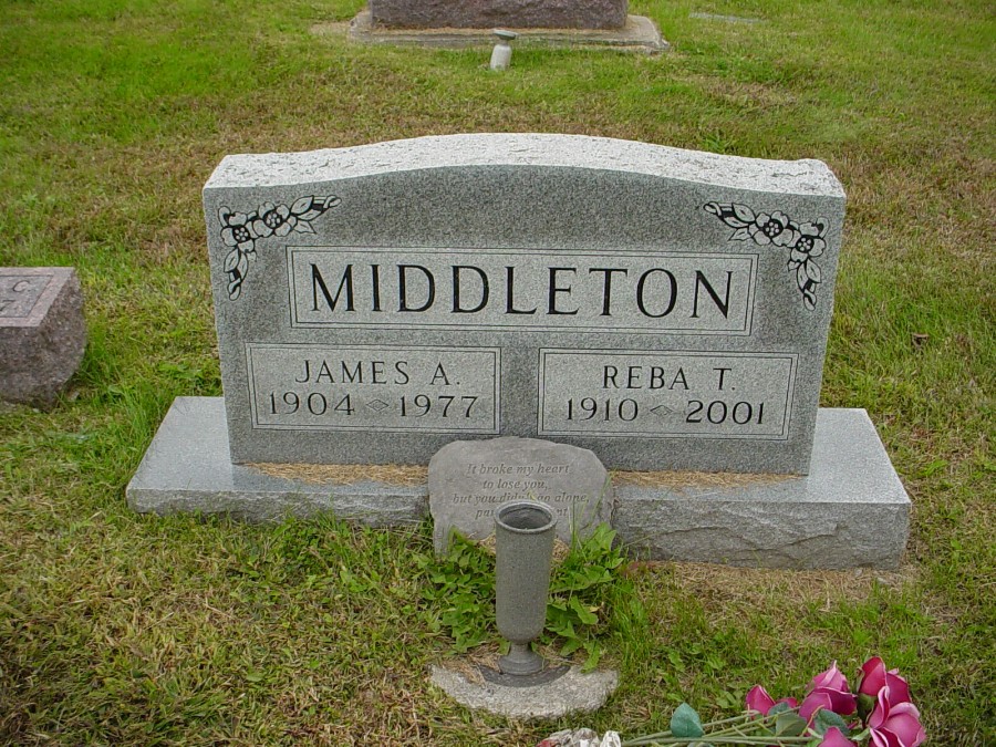  James A. Middleton & Reba T. Houchins Headstone Photo, Auxvasse Cemetery, Callaway County genealogy