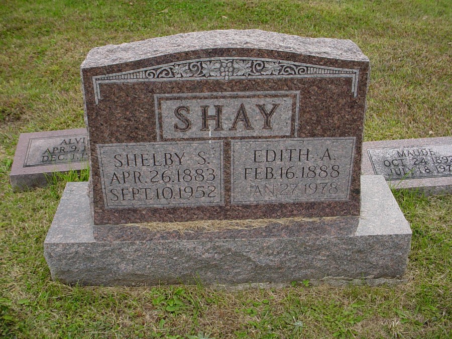  Shelby S. & Edith A. Shay Headstone Photo, Auxvasse Cemetery, Callaway County genealogy
