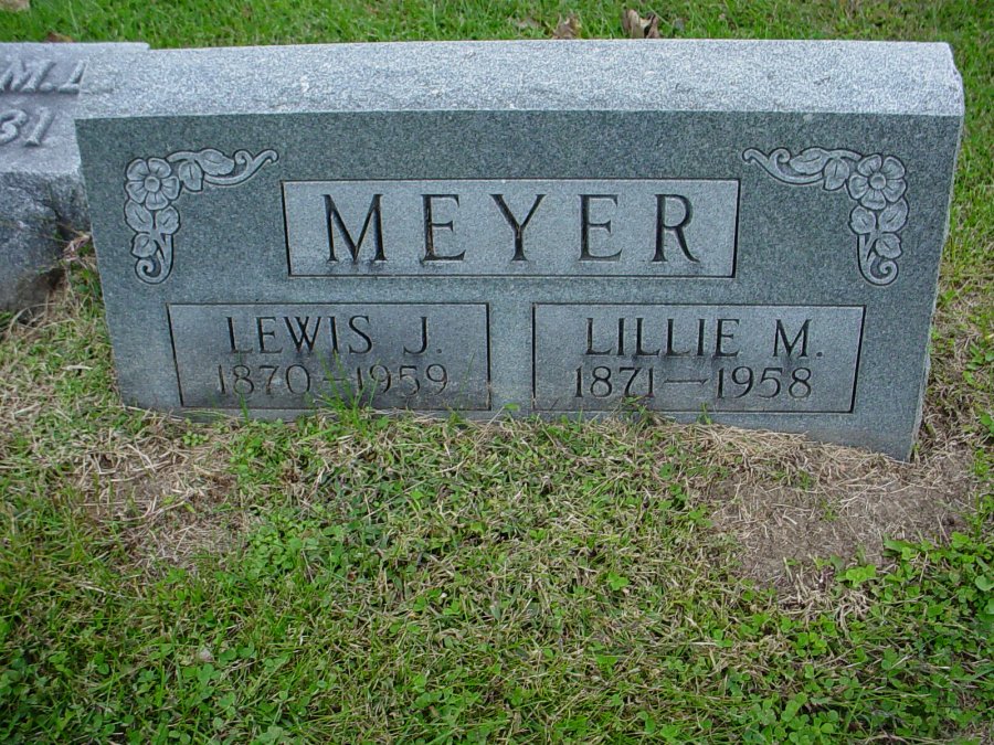 Lewis J. & Lillie M. Meyer Headstone Photo, Auxvasse Cemetery, Callaway County genealogy