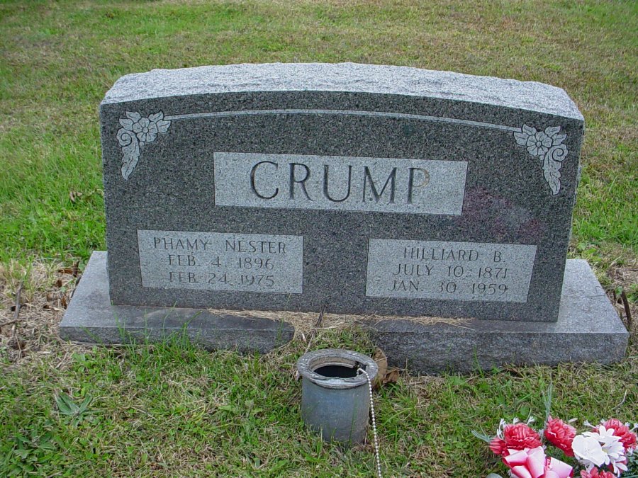  Hilliard B. Crump & Phamy Salmons Nester Headstone Photo, Auxvasse Cemetery, Callaway County genealogy