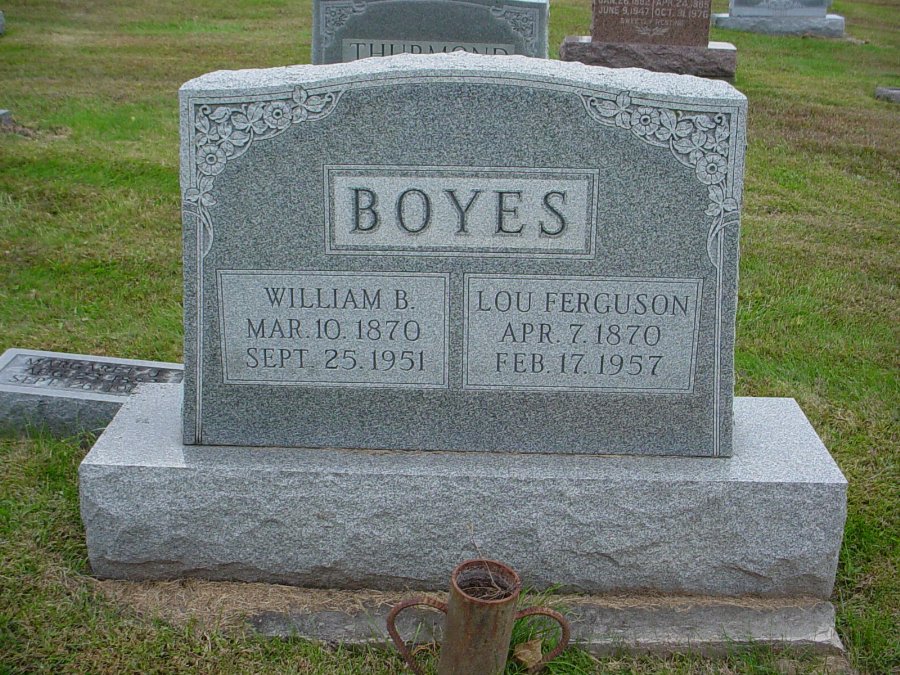  William B. Boyes & Lou Emma Ferguson Headstone Photo, Auxvasse Cemetery, Callaway County genealogy