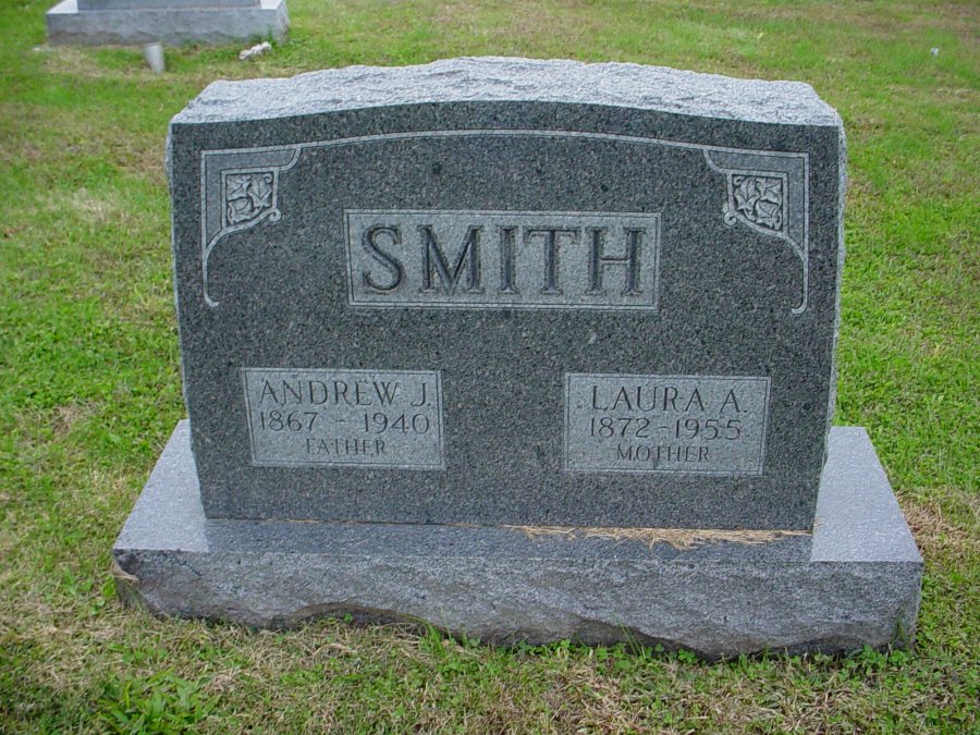  Andrew J. Smith & Laura Blankship Headstone Photo, Auxvasse Cemetery, Callaway County genealogy
