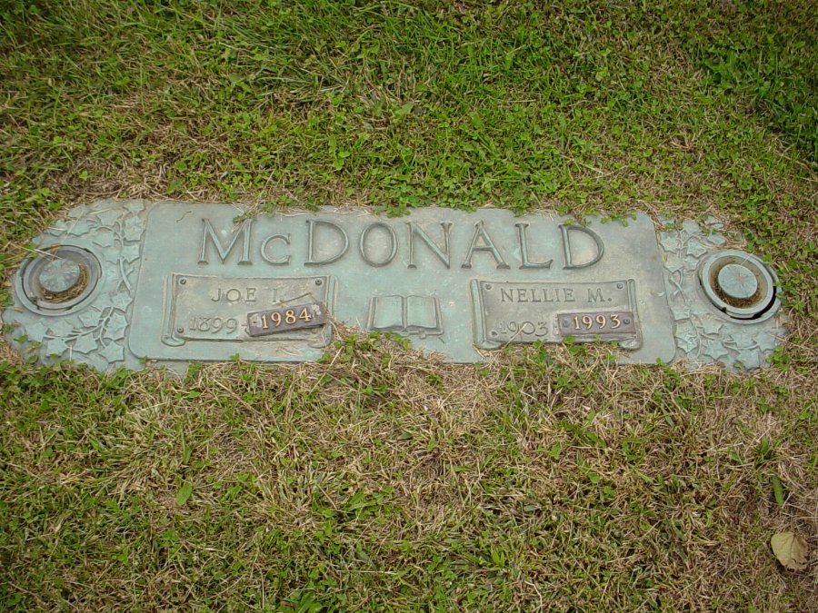 Joseph I. & Nellie M. McDonald Headstone Photo, Auxvasse Cemetery, Callaway County genealogy