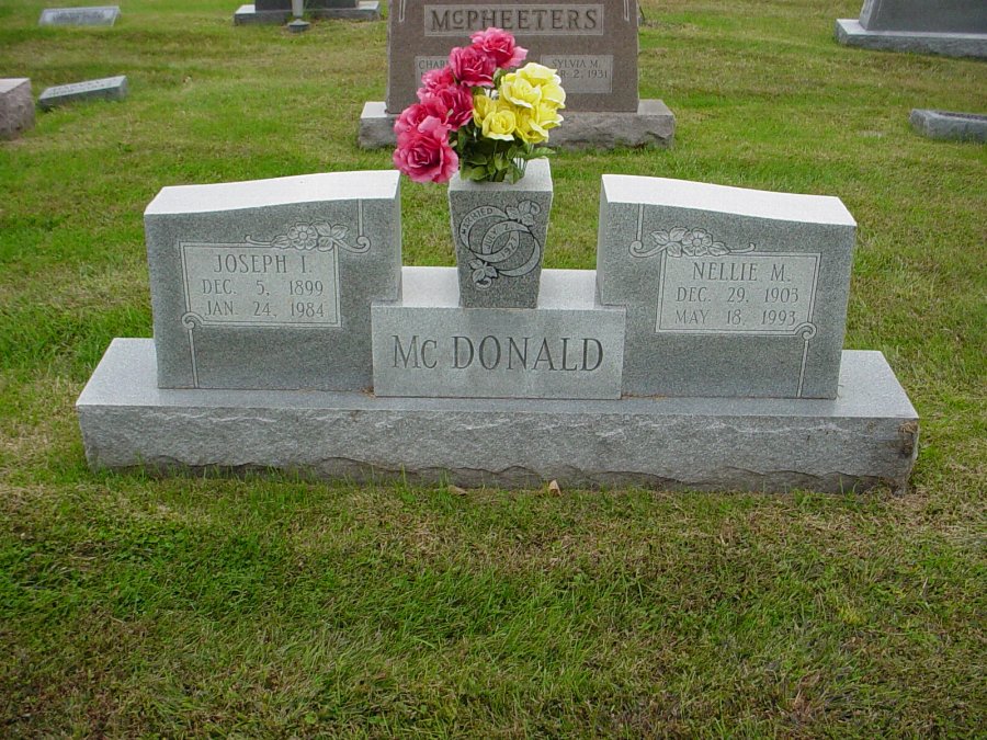  Joseph I. & Nellie M. McDonald Headstone Photo, Auxvasse Cemetery, Callaway County genealogy