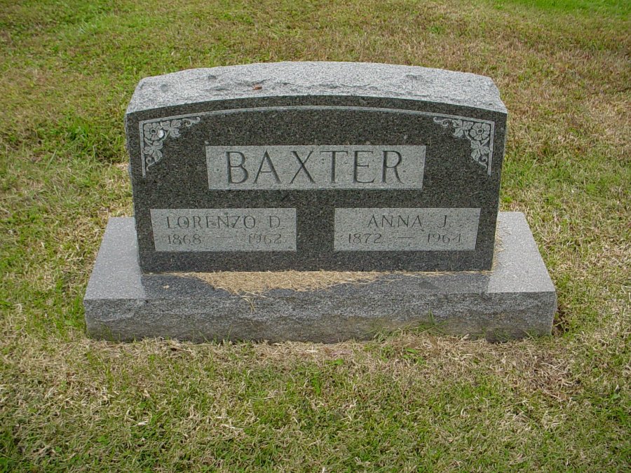  Lorenzo D. & Anna J. Baxter Headstone Photo, Auxvasse Cemetery, Callaway County genealogy