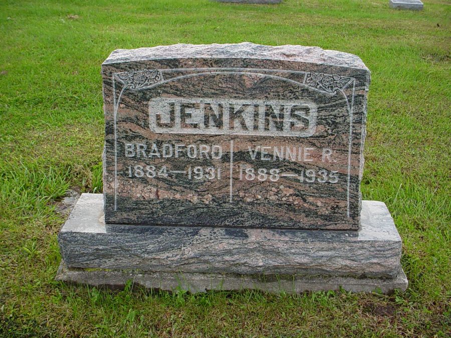  Bradford & Vennie Jenkins Headstone Photo, Auxvasse Cemetery, Callaway County genealogy