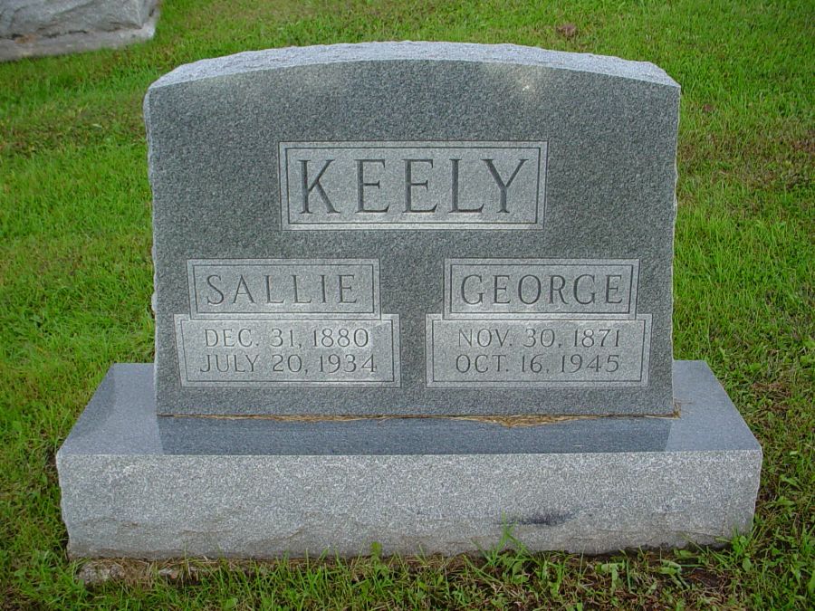  George P. Keely & Sallie T. Nichols Headstone Photo, Auxvasse Cemetery, Callaway County genealogy