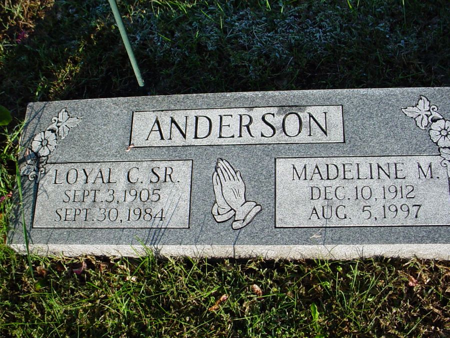  Loyal C. & Madeline M. Anderson Headstone Photo, Auxvasse Cemetery, Callaway County genealogy