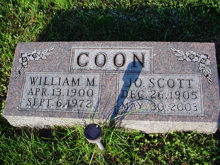  William & Jo Scott Coon Headstone Photo, Auxvasse Cemetery, Callaway County genealogy