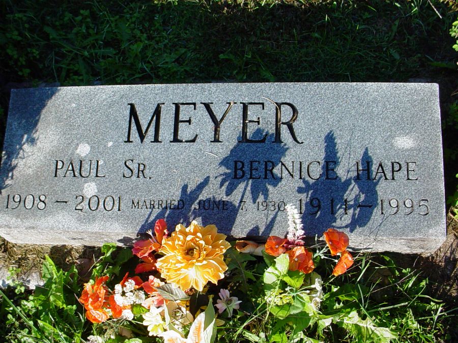  Paul Meyer Sr. & Bernice Hape Headstone Photo, Auxvasse Cemetery, Callaway County genealogy