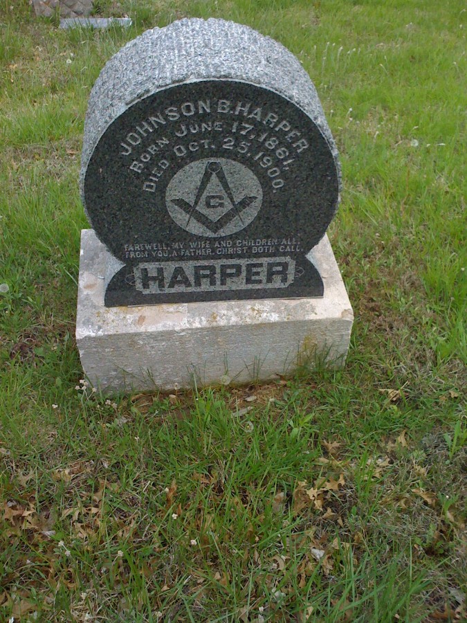  Johnson B. Harper Headstone Photo, Bachelor Cemetery, Callaway County genealogy