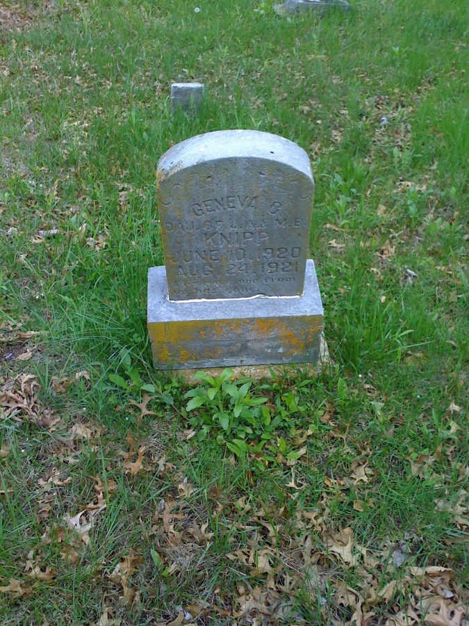  Geneva Knipp Headstone Photo, Bachelor Cemetery, Callaway County genealogy