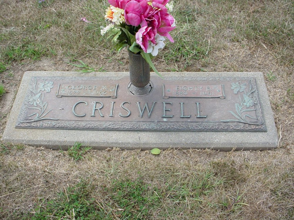  George M. Criswell & Eichty B. Kemper Headstone Photo, Callaway Memorial Gardens, Callaway County genealogy