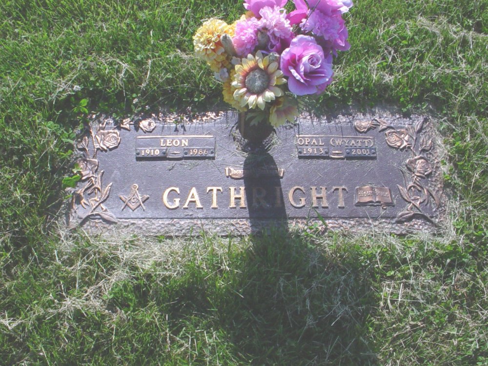  Leon Gathright & Opal Wyatt Headstone Photo, Callaway Memorial Gardens, Callaway County genealogy