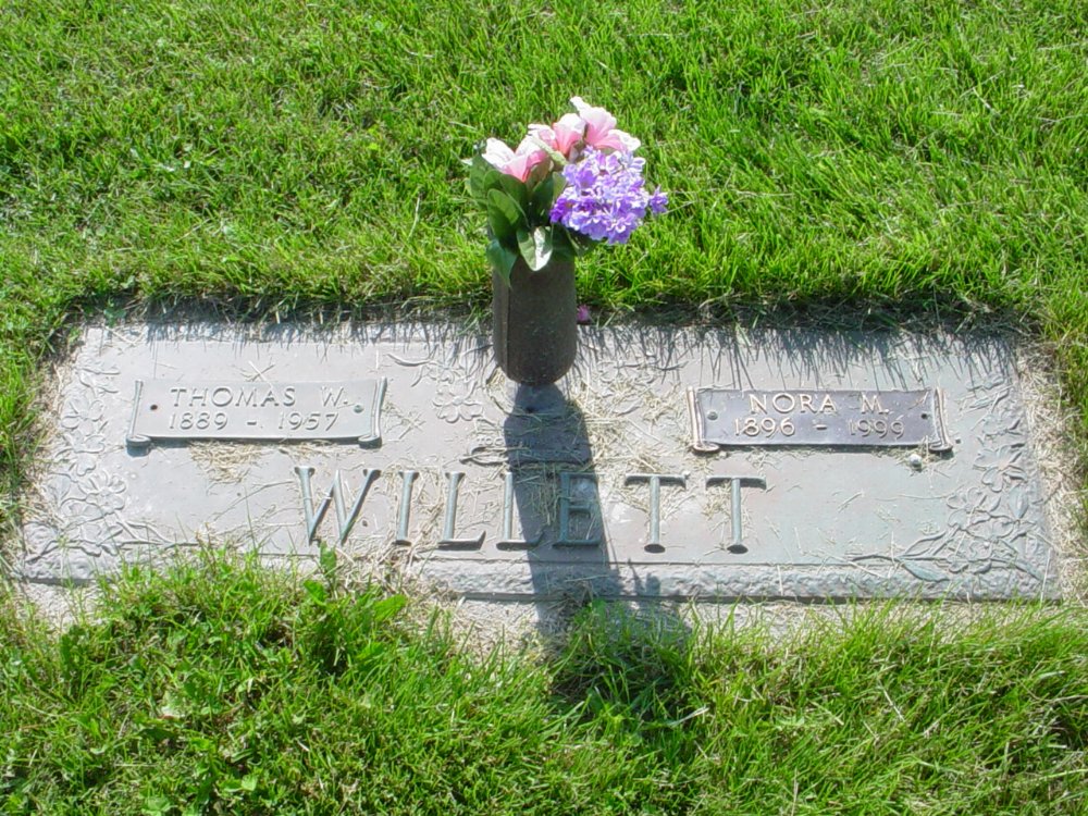  Thomas & Nora Willett Headstone Photo, Callaway Memorial Gardens, Callaway County genealogy