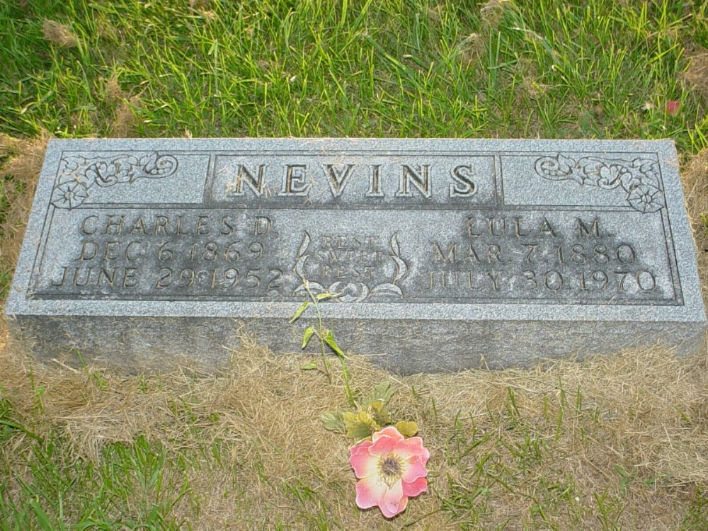  Charles D. Nevins and Lulu M. Kemp Headstone Photo, Carrington Baptist Church Cemetery, Callaway County genealogy