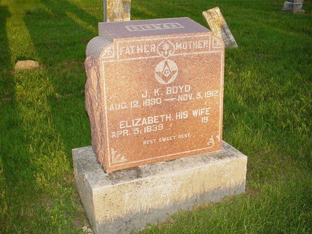  John K. Boyd Sr. and Elizabeth C. Martin Headstone Photo, Carrington Baptist Church Cemetery, Callaway County genealogy