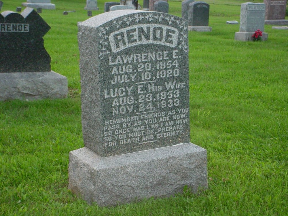  Lawrence Renoe and Lucy Jamison Headstone Photo, Carrington Baptist Church Cemetery, Callaway County genealogy