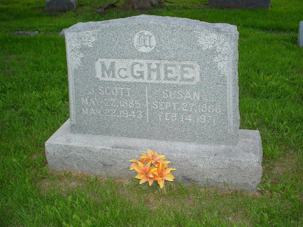  J. Scott and Susan McGhee Headstone Photo, Carrington Baptist Church Cemetery, Callaway County genealogy